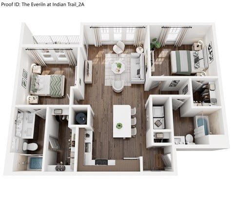 Floor plan for 2 beds, 2 baths, 1044 sqft